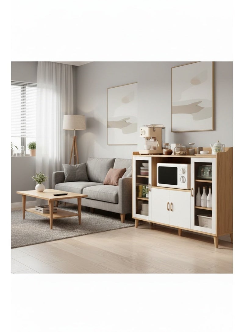 EXPERT Coffee Corner Cabinet for Living Room or Office with Doors, Drawers and Microwave Holder, Large Surface for Coffee Machine, Cups, Antiques and Plants, Entryway Side Cabinet - Image 2